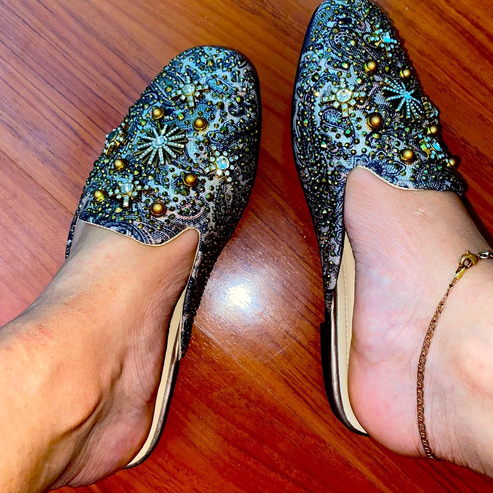 Jeweled Flat Square Toe Mules ✨